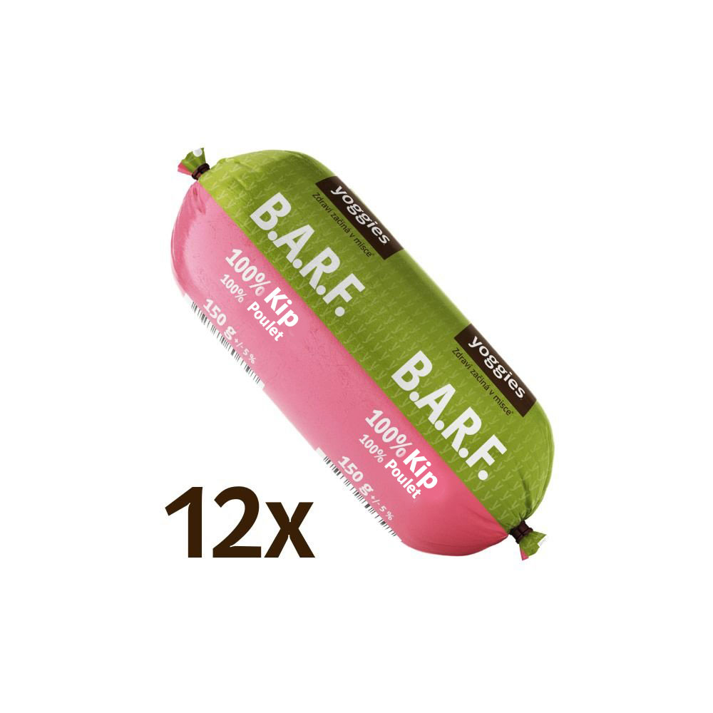 1800 g (12x150g) Yoggies BARF 100% Kip met Probiotica Rauw Vlees voor Honden