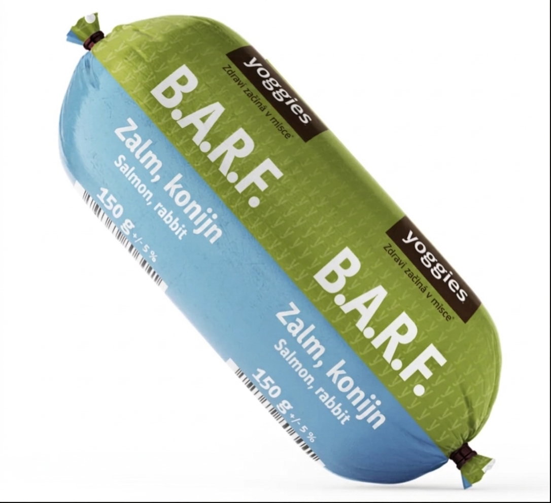 1800 gr (12x150gr) Yoggies BARF Zalm, konijn met probiotica Rauw vlees voor honden